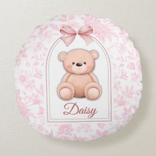 Almofada Redonda Daisy Design de Enfermeiro de Urso Rosa Personal