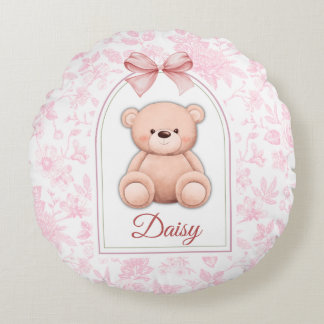 Almofada Redonda Daisy | Design de Enfermeiro de Urso Rosa Personal
