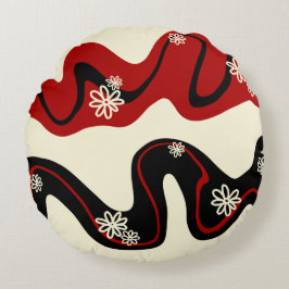 Almofada Redonda Daisy Groove - Vermelho e Creme