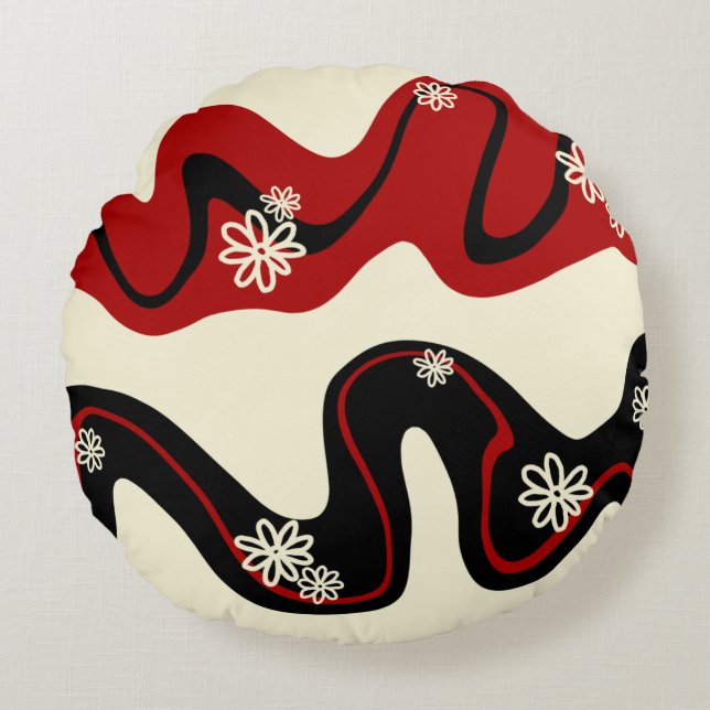 Almofada Redonda Daisy Groove - Vermelho e Creme (Frente)