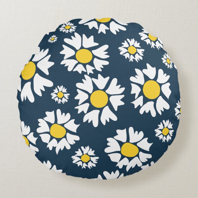 Almofada Redonda Daisy Pattern, Floral Pattern, White Daisies (Frente)