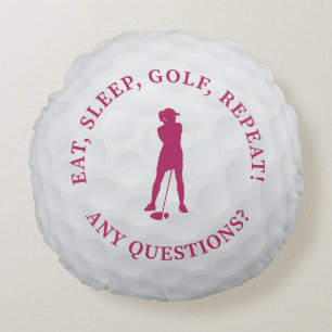 Almofada Redonda Dama Jogadora de Golfe Silhueta Bola de Golfe Fofo
