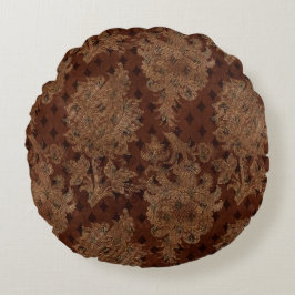 Almofada Redonda Damasco de outono escuro
