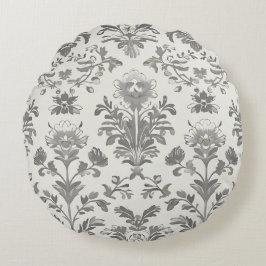 Almofada Redonda Damasco Floral Vitoriano Branco Vintage