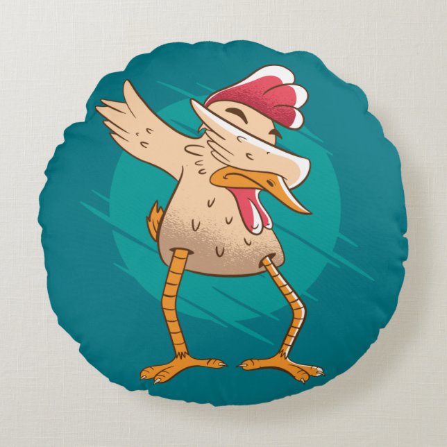 Almofada Redonda Dança Engraçada de Frango (Frente)