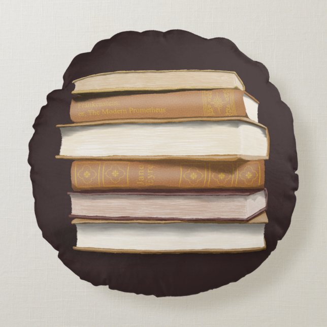 Almofada Redonda Dark Academia Antique Books (Frente)