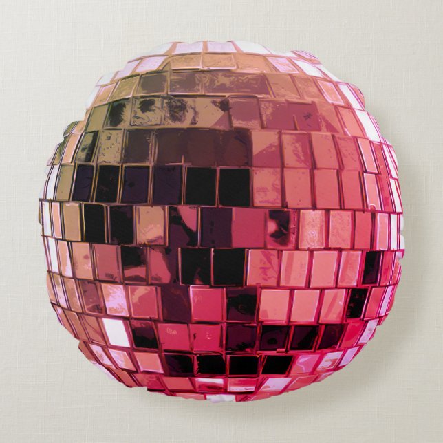 Almofada Redonda Dark Pink Disco Disco Ball (Frente)