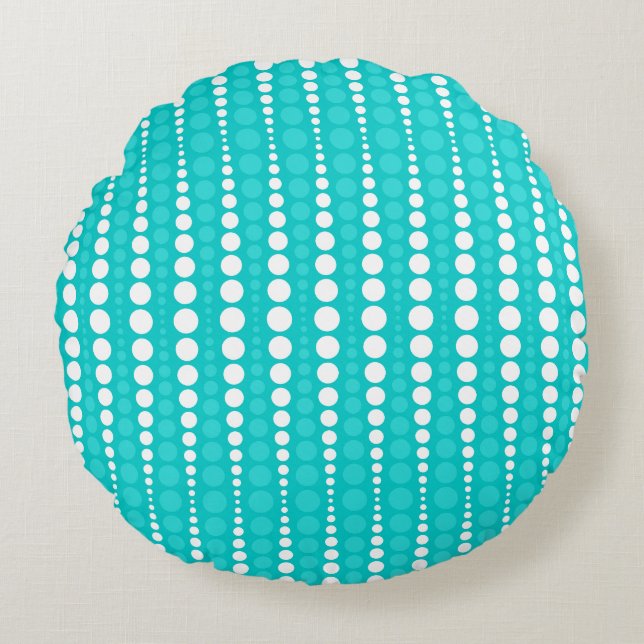 Almofada Redonda Dark Turquoise and White Polkadots Round Pillow (Frente)