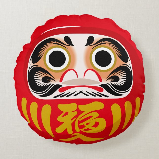 Almofada Redonda Daruma doll (tradicional charme japonês de sorte) (Frente)