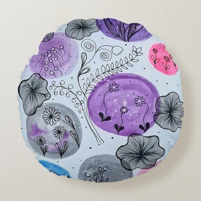 Almofada Redonda de Arremesso Botânico Caprichoso  (Frente)