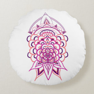 Almofada Redonda de Arremesso Mandala Floral Rosa