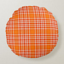Almofada Redonda de Arremesso Plaid Laranja Brilha