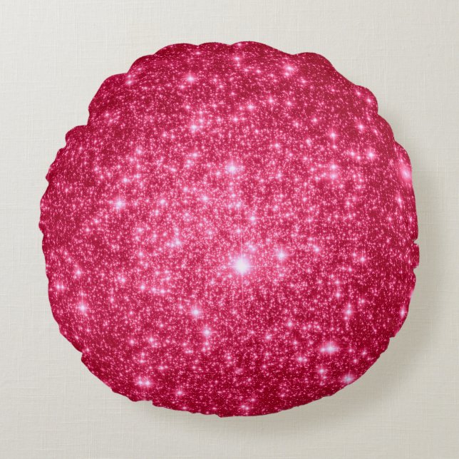 Almofada Redonda de Estrelas Rosa Quente (Frente)