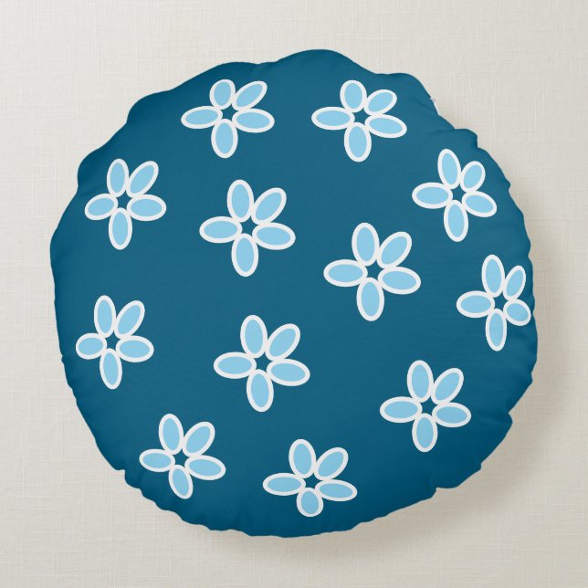 Almofada redonda de Flor Azul Claro (Verso)