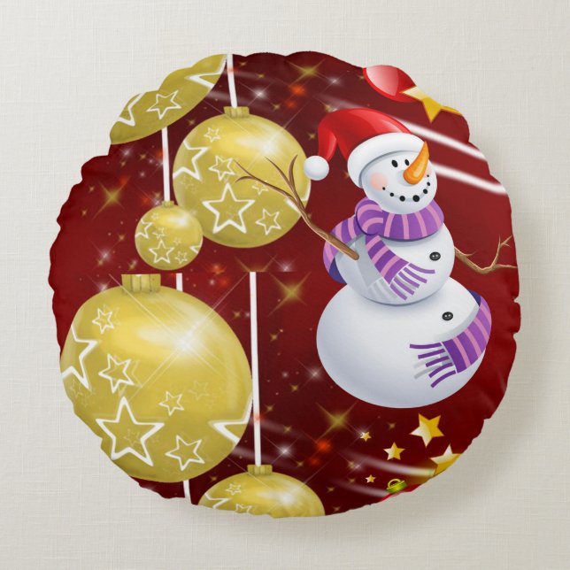 Almofada Redonda de Natal, Boneco de Neve (Frente)