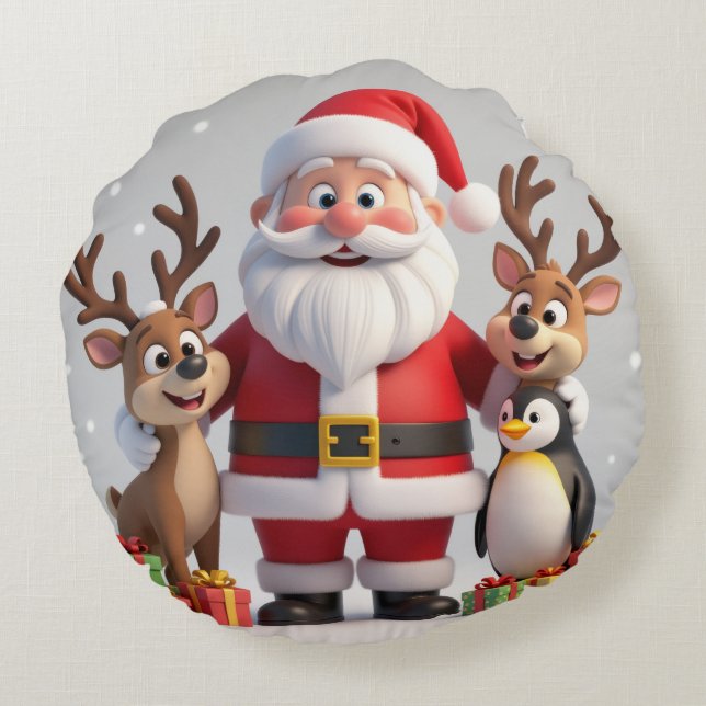 Almofada Redonda de Natal Clássica Vermelha e Verd (Verso)