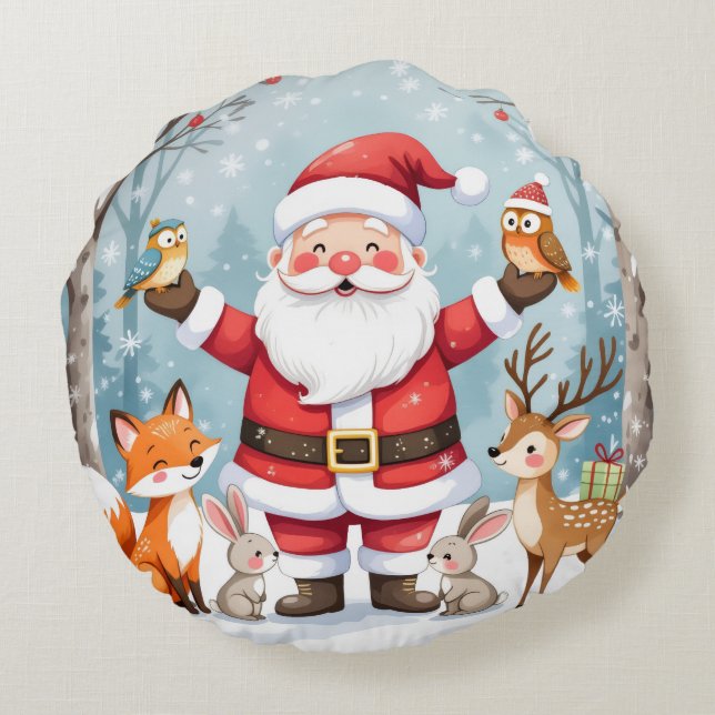 Almofada Redonda de Natal em Estilo Rústico de Faz (Verso)