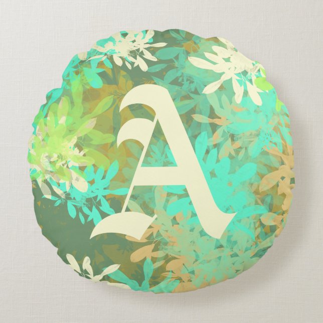 Almofada redonda de padrão verde-Abstrato moderno (Frente)