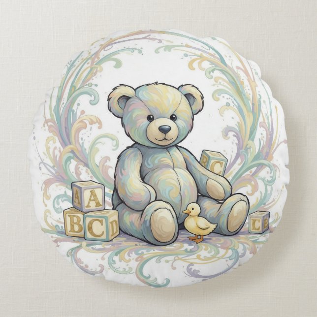 Almofada Redonda de Urso para Quarto de Crianças (Frente)