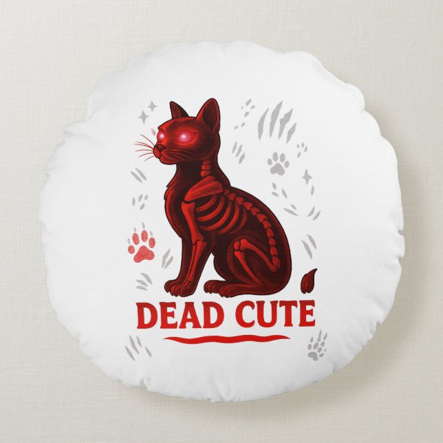 Almofada Redonda Dead Cute – Halloween Cat T-Shirt (Frente)