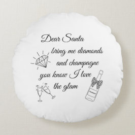 Almofada Redonda Dear Santa Champagne & Diamonds Line Art Design