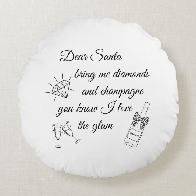 Almofada Redonda Dear Santa Champagne & Diamonds Line Art Design (Frente)