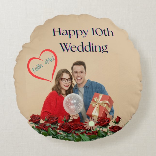 Almofada Redonda Décimo aniversário de Casamento (Frente)