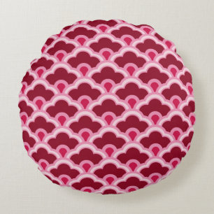 Almofada Redonda Deco Chinês Escalços, Vinho Borgonha e Rosa
