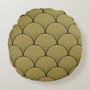 Almofada Redonda Deco de Arte Japonês: Black Dourado Design