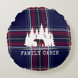 Almofada Redonda Decor de Cabina Cozy, Xadrez clássica em Marinho e