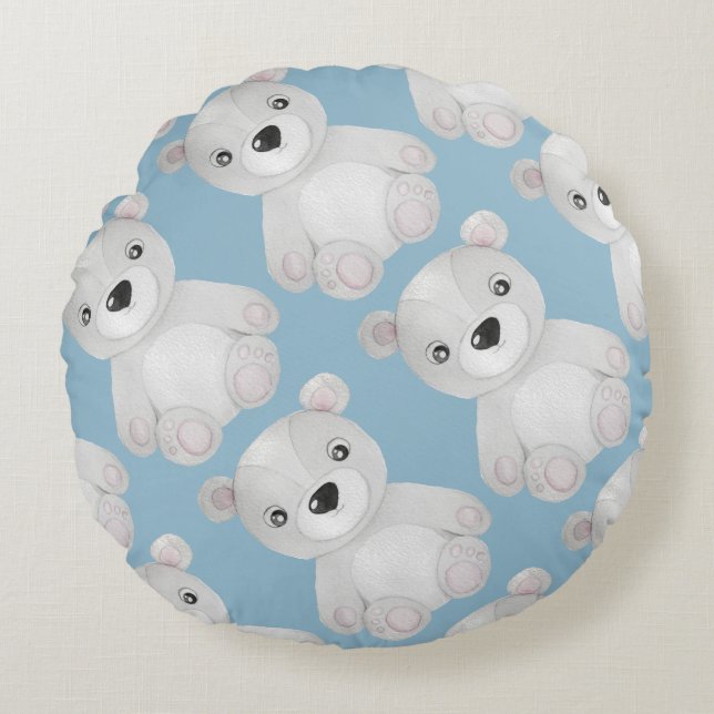 Almofada Redonda Decor de Enfermeiro Azul do Urso de Aquarela (Frente)