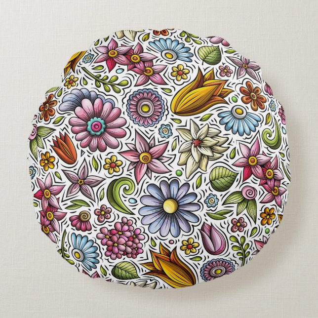 Almofada Redonda Decoração com Florais (Frente)