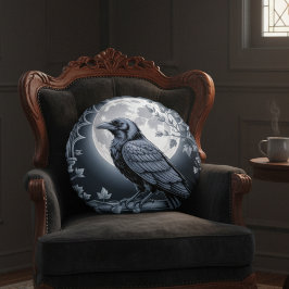 Almofada Redonda Decoração de Casa Academia Sombria Corvo Lua Gótic