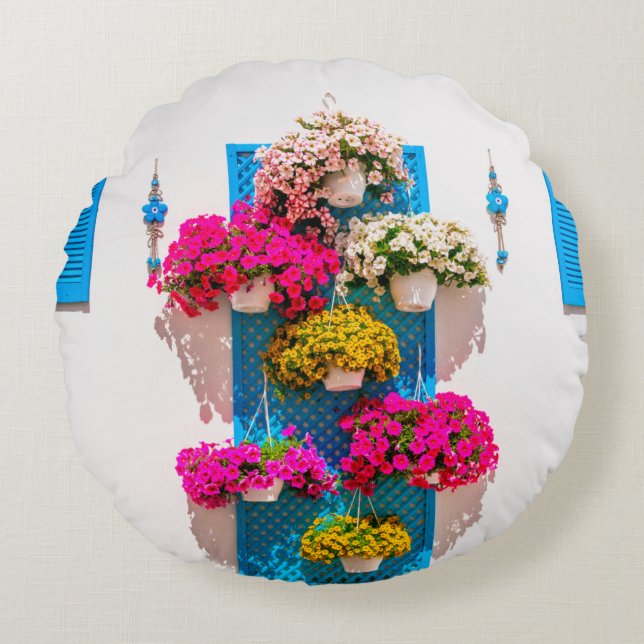 Almofada Redonda decoração floral de parede em estilo étnico. jardi (Frente)