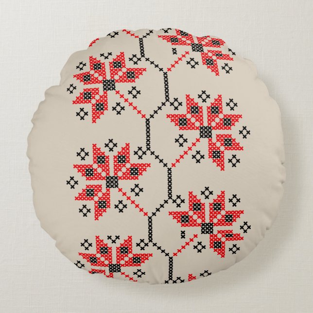 Almofada Redonda Decoração inicial inspirada no Folk (Frente)