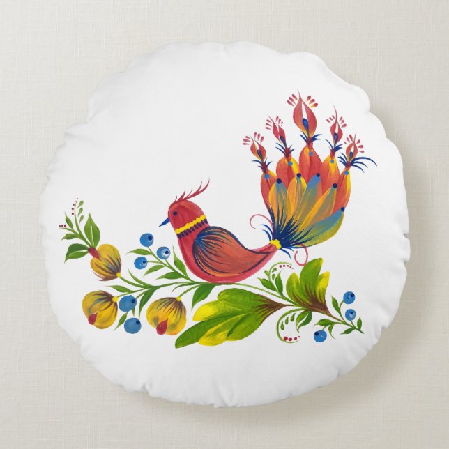 Almofada Redonda Decorative Bird with Flowers & Berries (Frente)