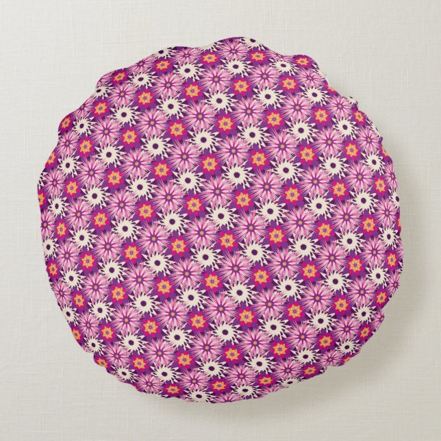 Almofada Redonda Decorative Floral pattern Pink Purple Astra Modern (Verso)