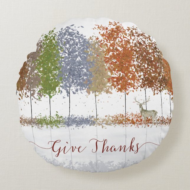 Almofada Redonda Deem aos Obrigados árvores de ação de graças e vea (Frente)