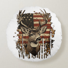 Almofada Redonda Deer, Buck Season USA Flag
