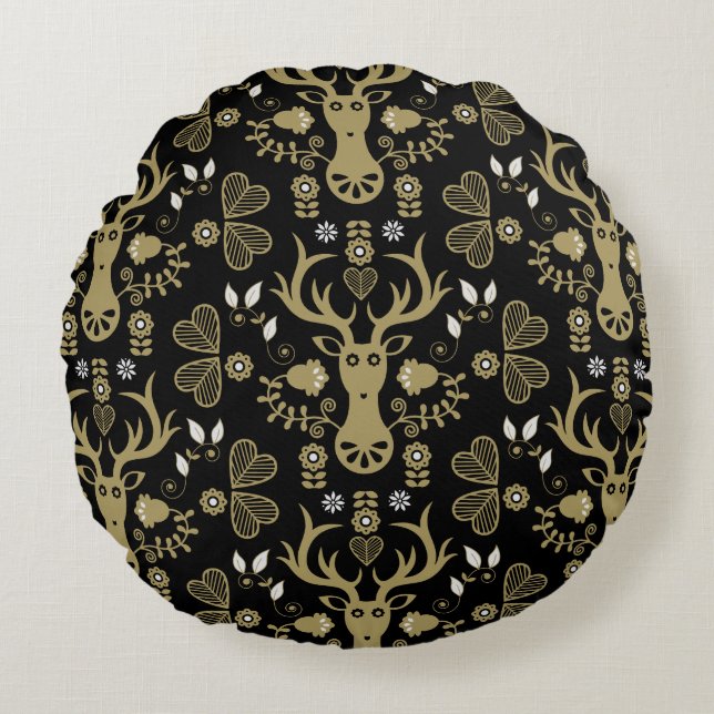 Almofada Redonda Deer de Arte Folclórica Moderna (Frente)