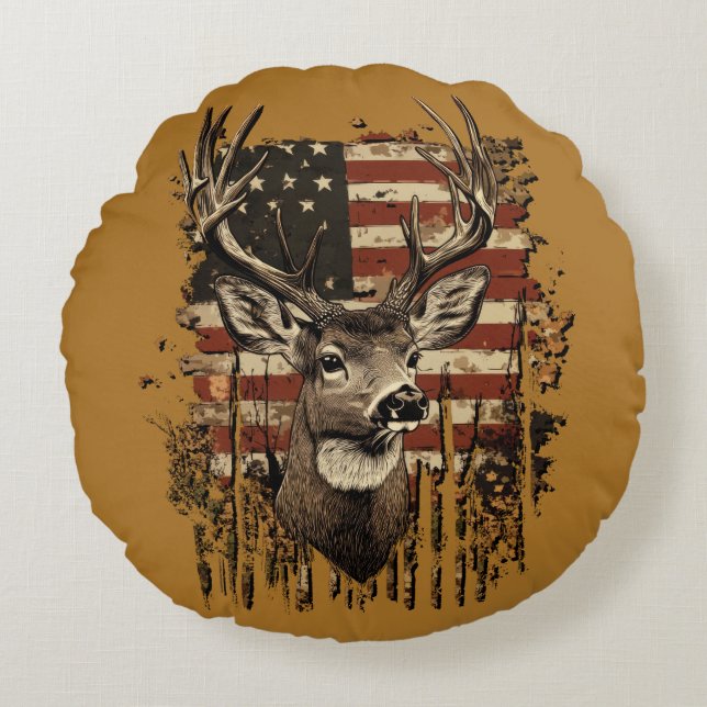 Almofada Redonda Deer e País dos EUA (Frente)