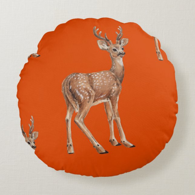 Almofada Redonda Deer em vermelho (Frente)