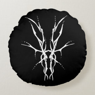 Almofada Redonda Deer Skull Tribal Tattoo Design - branco em preto