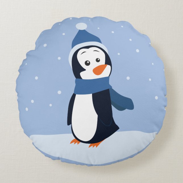 Almofada Redonda Deixe-O Neve! (Pinguim) (Frente)