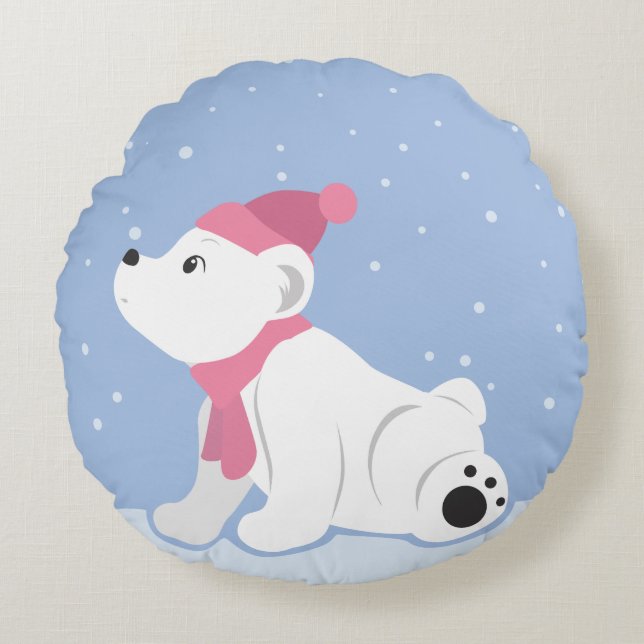 Almofada Redonda Deixe-O Neve! (Polar Bear Cub) (Frente)