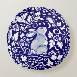 Almofada Redonda Delft Único Azul Escuro e Coelho Branco Dedham