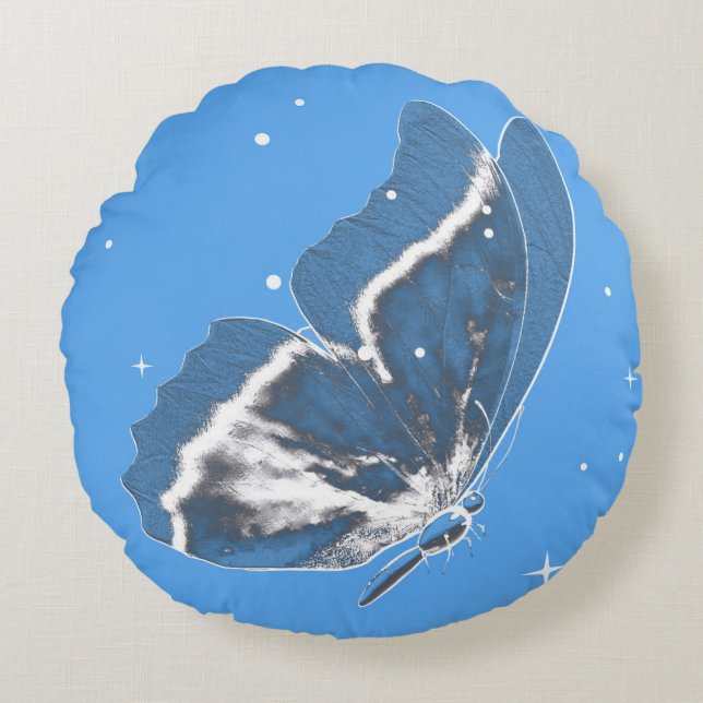 Almofada Redonda Delicar borboleta em Travesseiro azul redondo (Frente)