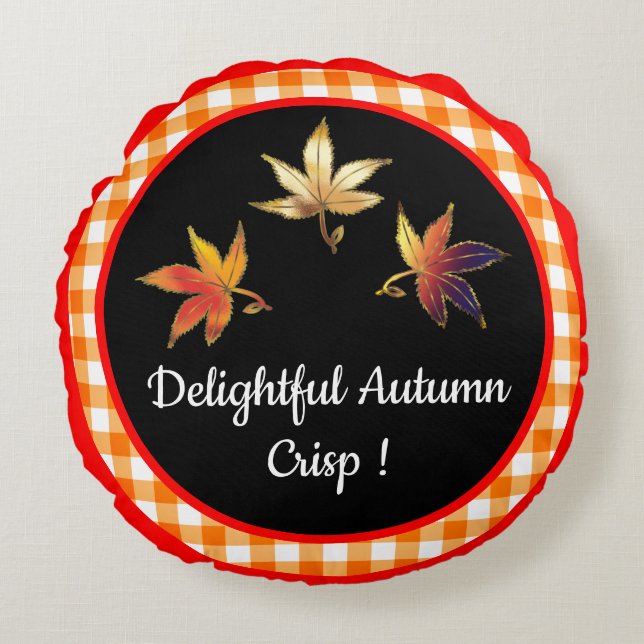 Almofada Redonda Deliciosas Folhas Caprichosas de Outono (Frente)