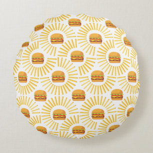 Almofada Redonda Delicioso hamburguer com batatas fritas