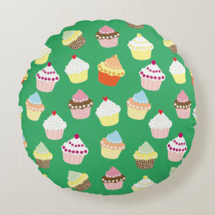 Almofada Redonda Deliciosos Cupcakes de aniversário decorados Trav